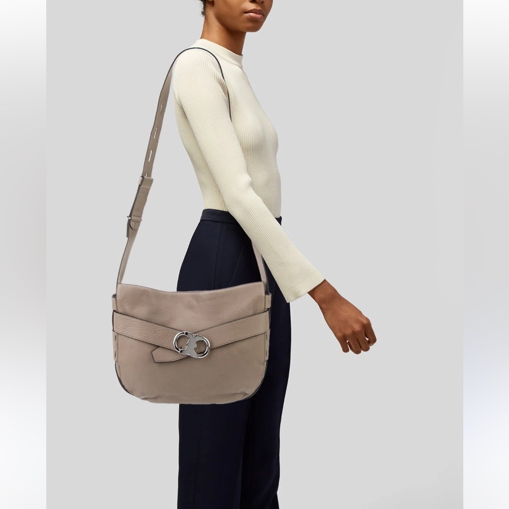 Tory Burch Shoulder Gemini Link Belted French Gray Leather Hobo Bag